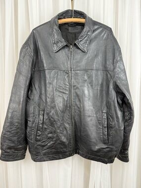 Savile Row Men's Black Leather Zip-Up Jacket size XXL